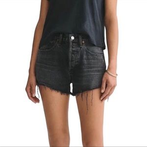Agolde Parker Vintage Cut Off Shorts Black Denim Size 28 Distressed Button Fly